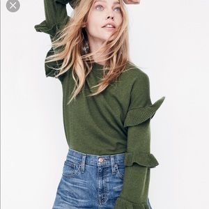 J.Crew Green Sweater with Ruffles